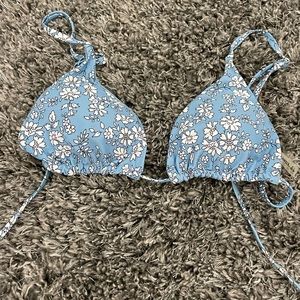 Blue flower patterned triangle bikini top